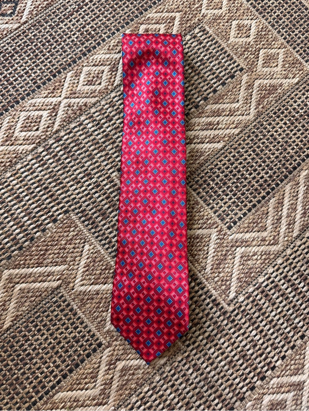 Ermenegildo Zegna Mens 100% Silk Tie Red Blue Made in Italy